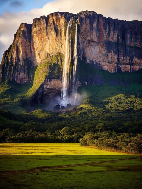 Photo a waterfall is in front of a mountain that is called waterfall