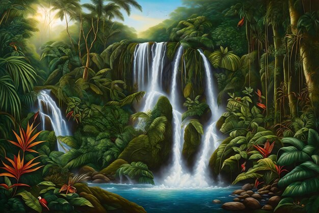 Waterfall in the jungle painting by person