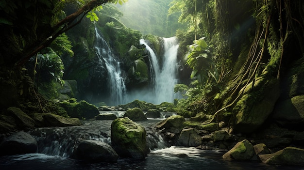 a waterfall in the jungle