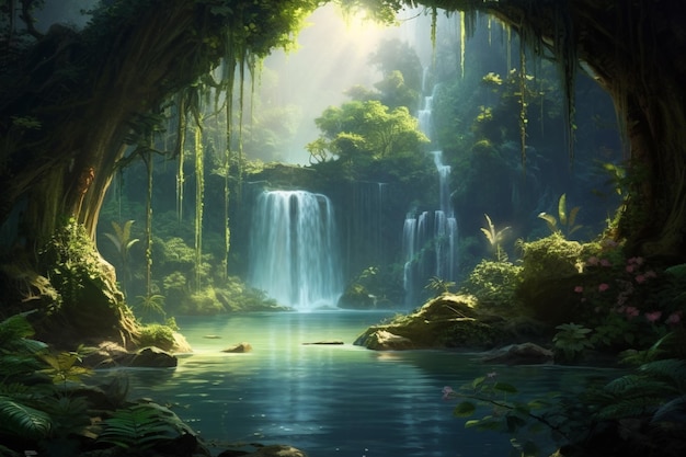 A waterfall in a jungle