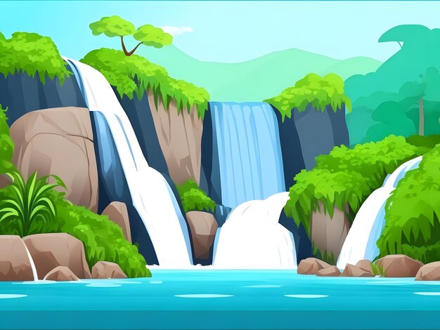 Waterfall Landscape Illustration Background Waterfall Landscape Background ai generated