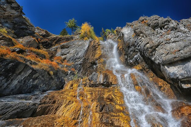 Waterfall landscape nature drops water mountains stream\
background altai