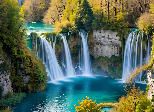 Photo waterfall landscape of plitvice lakes croatia