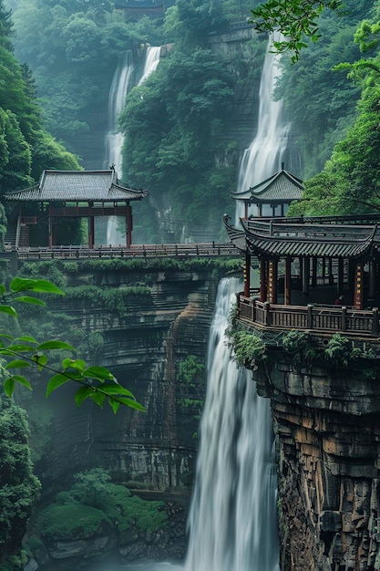 Waterfall in Lush Green Forest