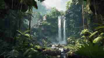 Photo a waterfall in a lush oasis