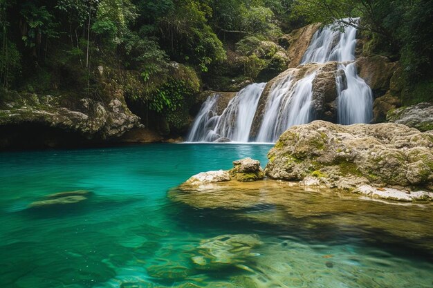 Photo a waterfall in the middle of a lush green forest