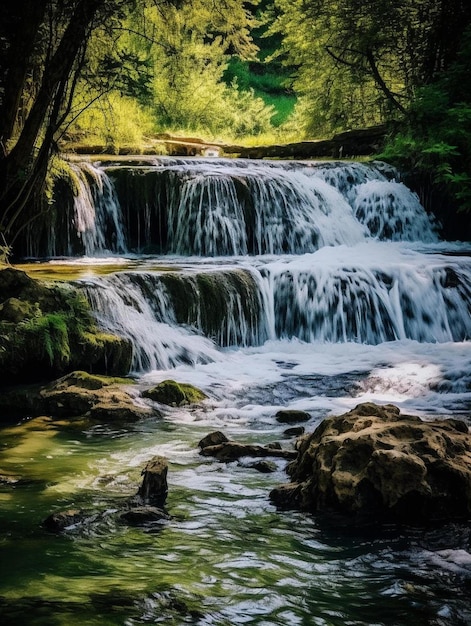 Photo a waterfall in the middle of a lush green forest