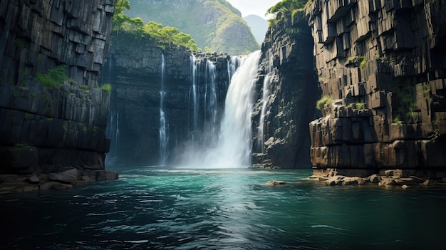 a waterfall in the middle of a river