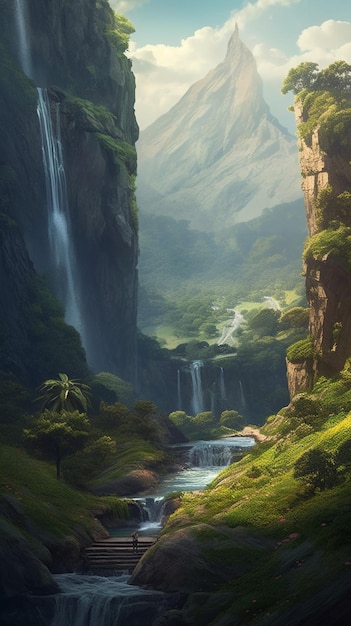 Waterfall in the mountains wallpaper