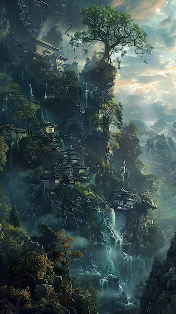 a waterfall in the mountains