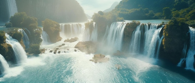 Photo a waterfall in the mountains