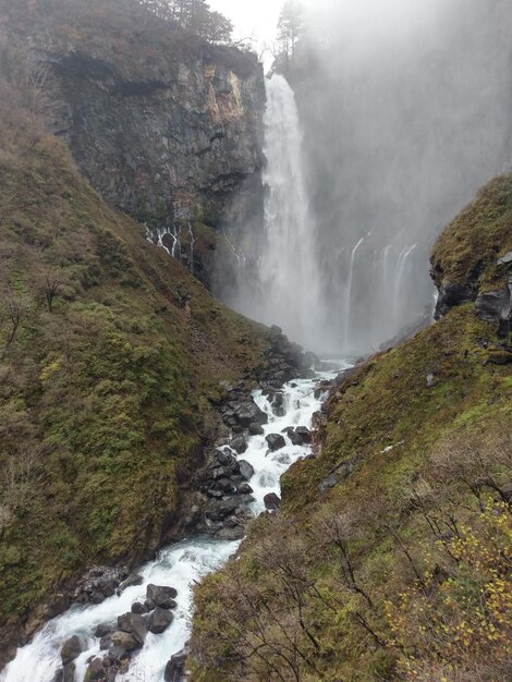 A waterfall in the mountains