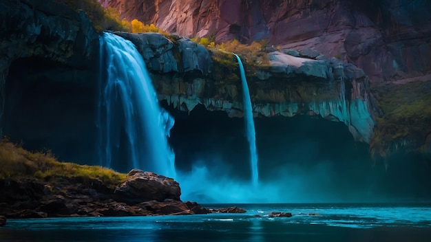 Photo waterfall at night iceland