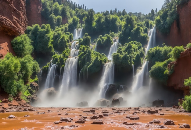 A waterfall in the red river