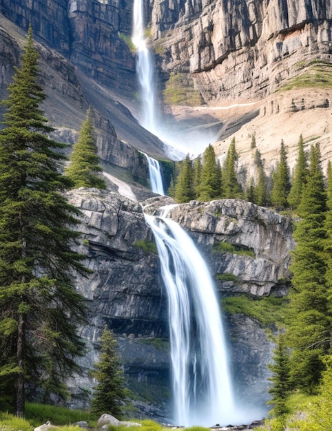 waterfall in rock mountains