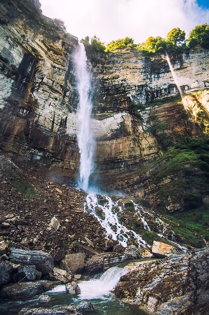 Waterfall in the rocky mountains view