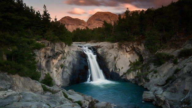 Waterfall in rocky mountains