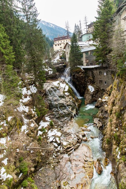 Waterfall in Ski resort town Bad Gastein Austria Land Salzburg