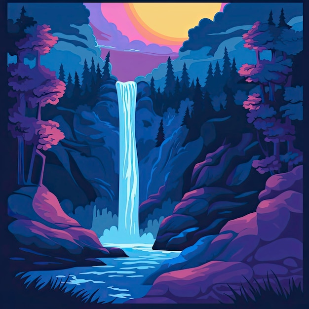 Photo a waterfall solid colours vector artwork cold colours tre