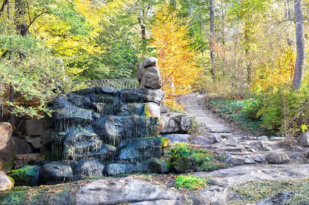 Waterfall and stairs in park