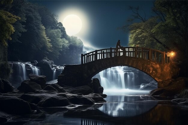 waterfall stone bridge
