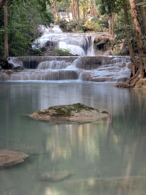 Waterfall that flows down to the floor 