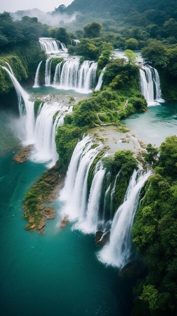 Photo a waterfall that is blue