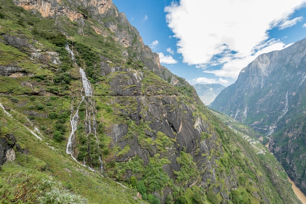 a waterfall at tiger leaping gorge