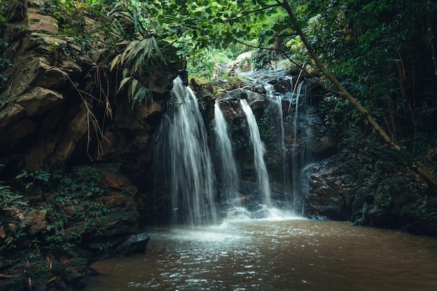 Waterfall in the tropical forest in the rainy season