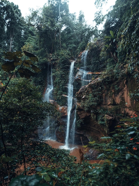 Waterfall in the tropical forest in the rainy season