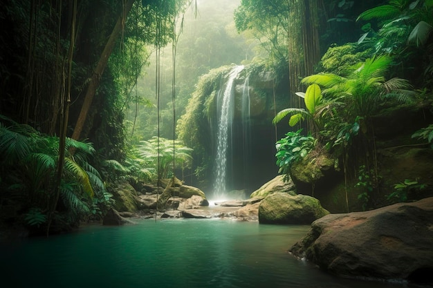 Waterfall in a tropical jungle generative ai