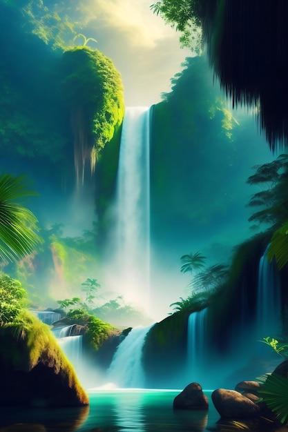 Waterfall in a tropical jungle