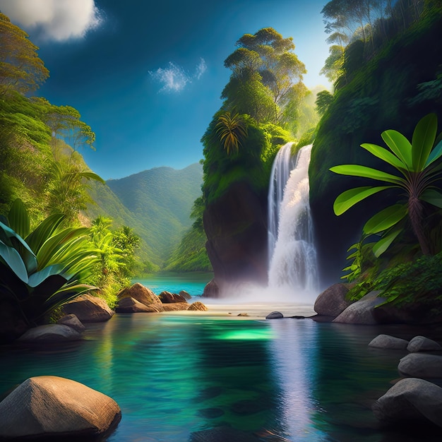 Waterfall in a tropical jungle