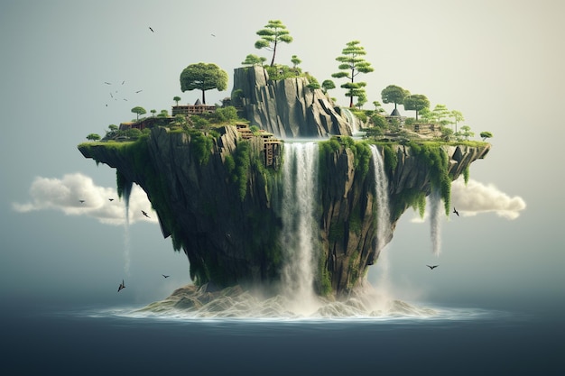 Waterfall which falls directly into the sea generative ai