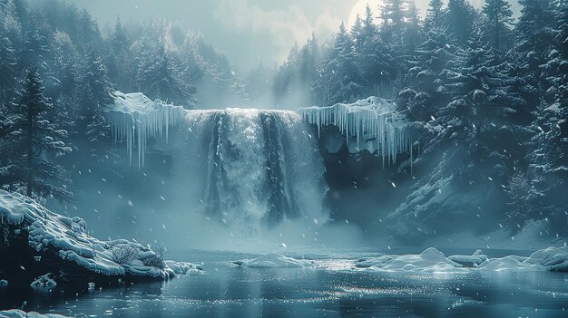 a waterfall in the winter