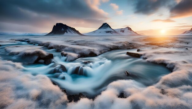 Photo a waterfall with a mountain in the background