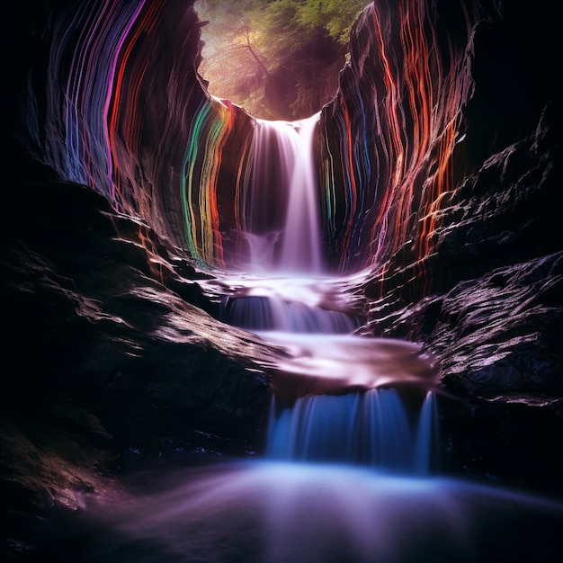 a waterfall with rainbow colors on it and the word rainbow on the bottom