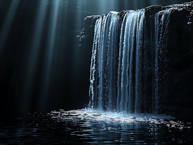 a waterfall with the sun shining on it