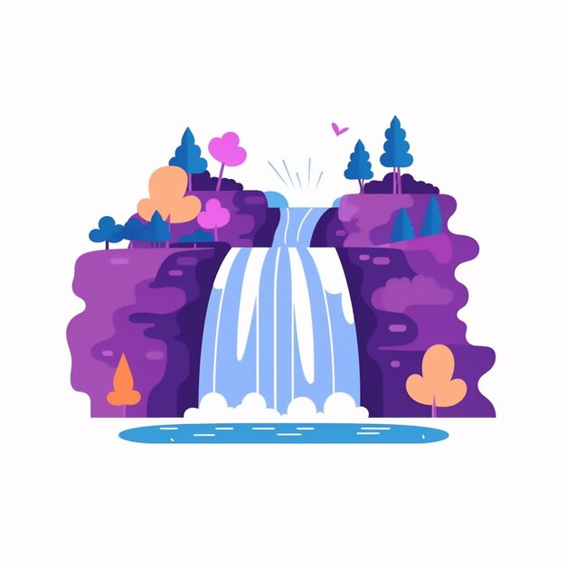 a waterfall with trees and bushes in the background generative ai