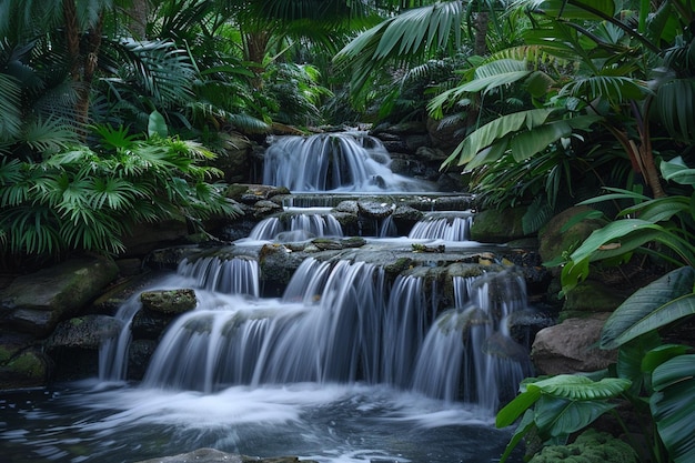 a waterfall with a waterfall in the middle of it