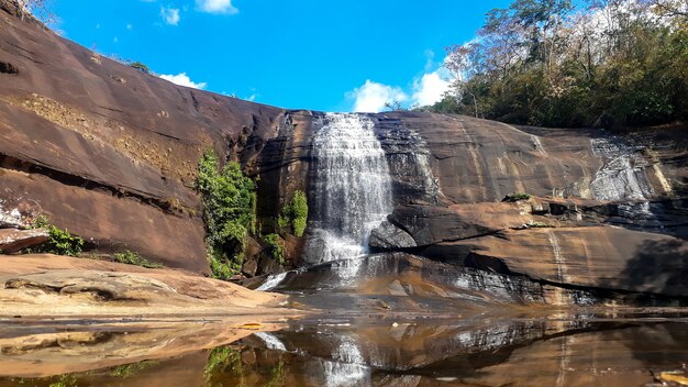 Waterfalls that flow from high rock layers