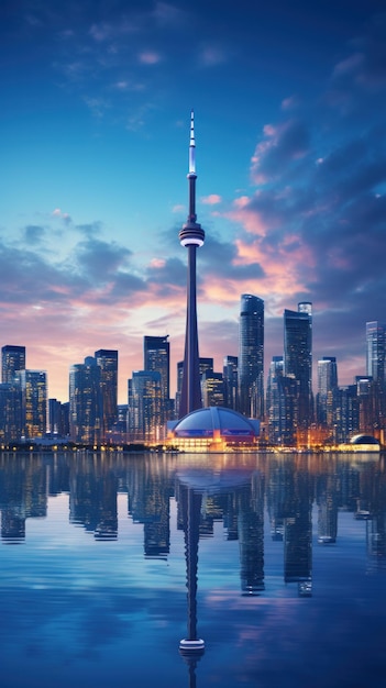 Photo waterfront cityscape featuring a mix of modern and historic building