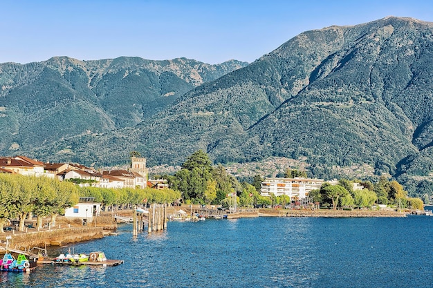 Waterfront of the luxurious resort in ascona on lake maggiore in ticino canton in switzerland.