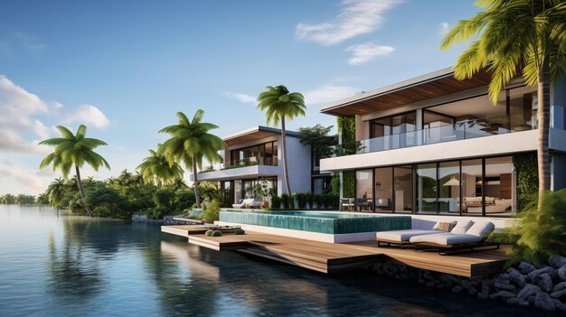 Photo a waterfront luxury home with private dock wallpaper