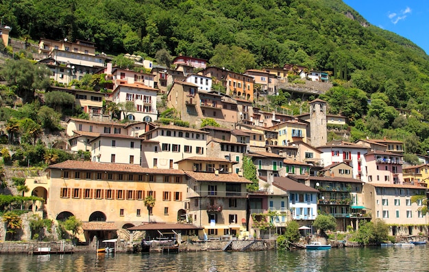 Waterfront view village on Lake Lugano. Switzerland