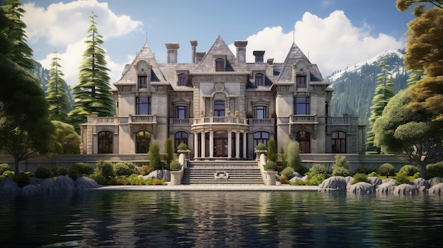 Waterfrt mansion on lake