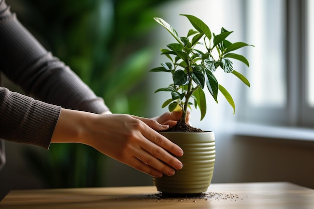 Watering a Small Plant in the Garden