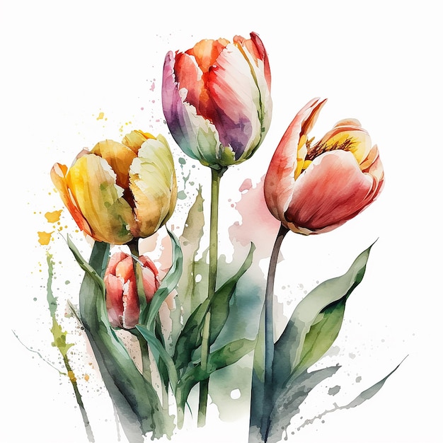 waterkleur_tulpen_op_witte_achtergrond