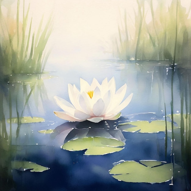 Foto waterlily in de vijver digitale schilderij met aquarel