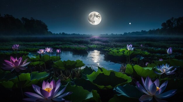 A waterlily and sunlight reflections on the water surface